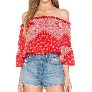 Tularosa Revolve Cherry Scarf Red Bandana Pom Pom Alexa Crop Top M